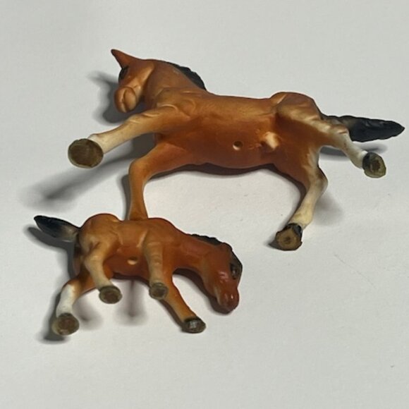 VTG Miniature Mama Horse & Colt Porcelain Figurines Brown Black - Picture 7 of 13